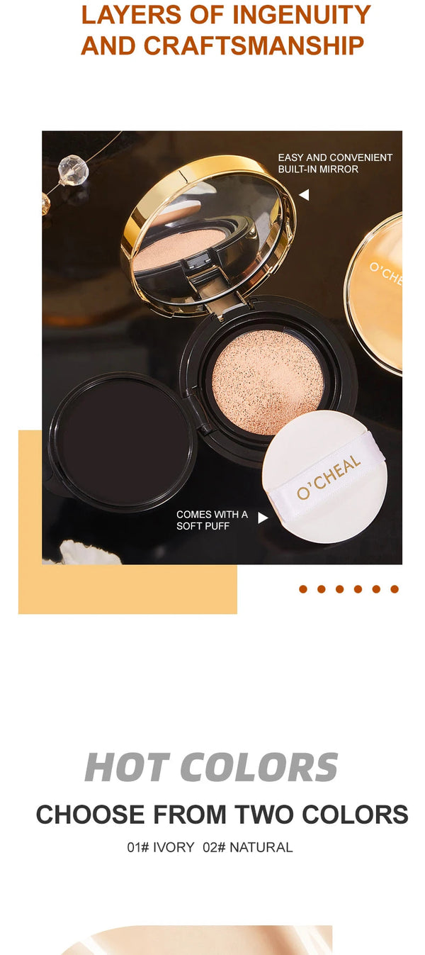 Ocheal BB Cream Air Cushion Whitening Fuller Coverage Waterproof Long-lasting Concealer Cushion Compact With Puff Face Makeup NoirKiss