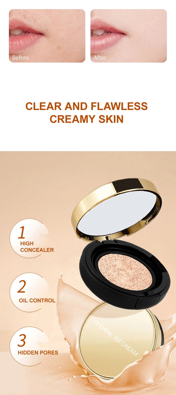 Ocheal BB Cream Air Cushion Whitening Fuller Coverage Waterproof Long-lasting Concealer Cushion Compact With Puff Face Makeup NoirKiss