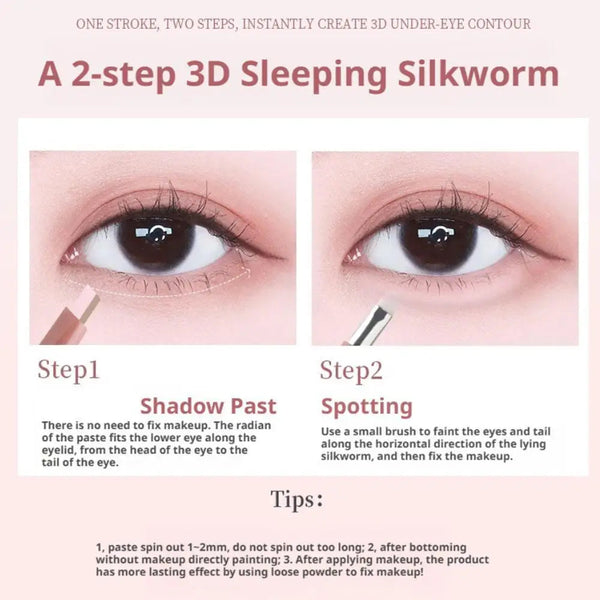 Two-color Eyebrow Silkworm Pen Mulitfuntional Double Ended Lying Silkworm Pencil Eyeliner Under-Eye Enhancing Pencil Highlighter NoirKiss