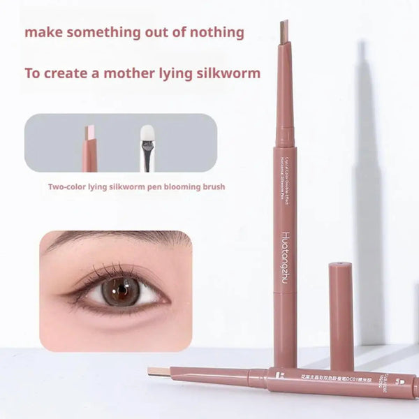 Two-color Eyebrow Silkworm Pen Mulitfuntional Double Ended Lying Silkworm Pencil Eyeliner Under-Eye Enhancing Pencil Highlighter NoirKiss