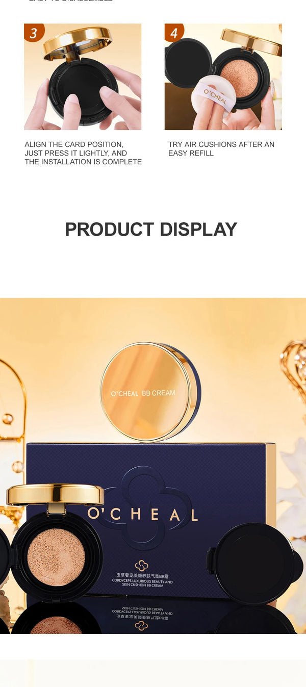 Ocheal BB Cream Air Cushion Whitening Fuller Coverage Waterproof Long-lasting Concealer Cushion Compact With Puff Face Makeup NoirKiss
