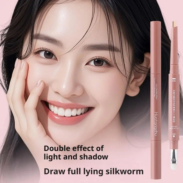 Two-color Eyebrow Silkworm Pen Mulitfuntional Double Ended Lying Silkworm Pencil Eyeliner Under-Eye Enhancing Pencil Highlighter NoirKiss