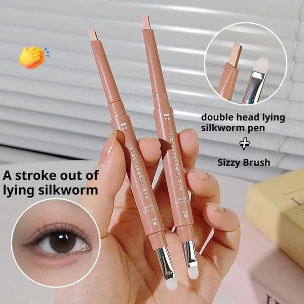 Two-color Eyebrow Silkworm Pen Mulitfuntional Double Ended Lying Silkworm Pencil Eyeliner Under-Eye Enhancing Pencil Highlighter NoirKiss