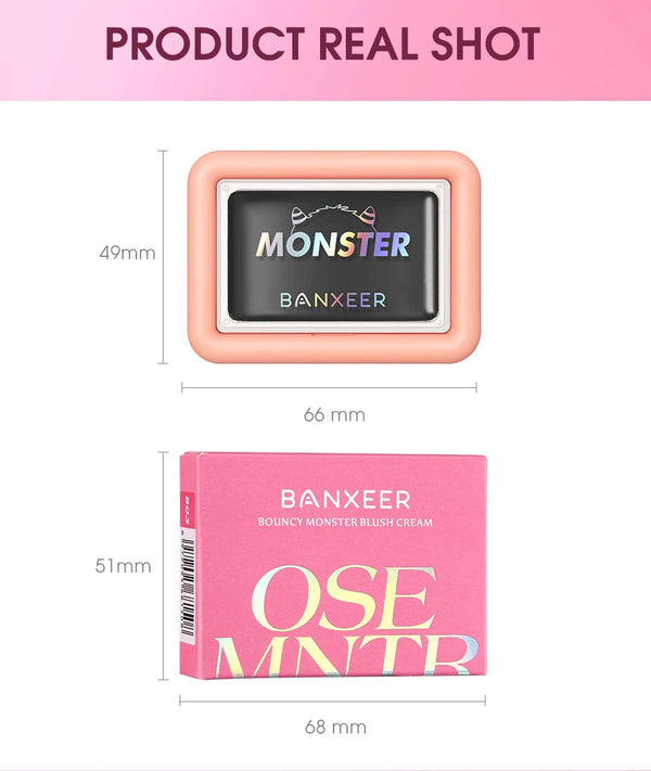 BANXEER Blush Cream Face Blusher 5 Colors Ever-changing Matte Shimmer Waterproof Long-lasting 3 IN 1 Multi-use Blush Face Makeup NoirKiss