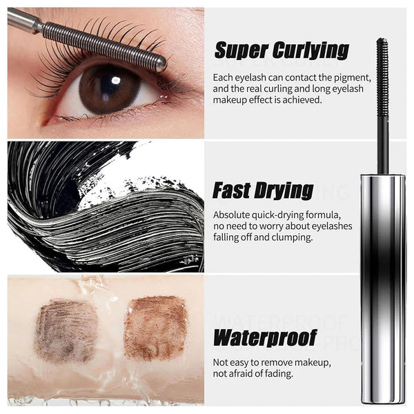 Washable Metal Mascara with Eyelash Curler Iron Wand Mascara Small Brush Head Mascara Long-Lasting and Smudge-Free NoirKiss