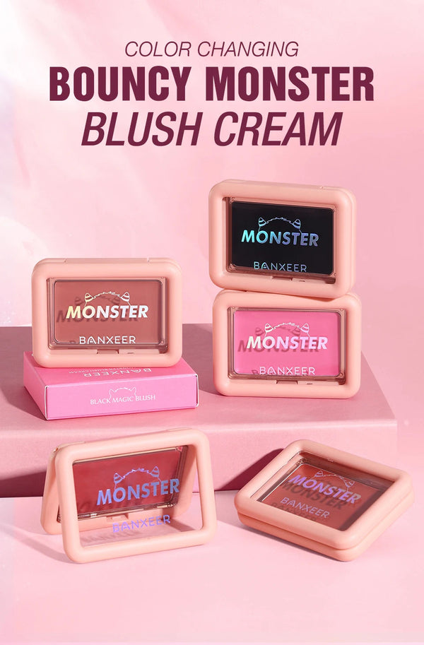 BANXEER Blush Cream Face Blusher 5 Colors Ever-changing Matte Shimmer Waterproof Long-lasting 3 IN 1 Multi-use Blush Face Makeup NoirKiss