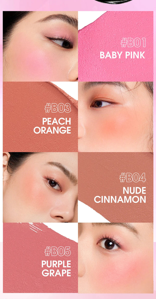 BANXEER Blush Cream Face Blusher 5 Colors Ever-changing Matte Shimmer Waterproof Long-lasting 3 IN 1 Multi-use Blush Face Makeup NoirKiss