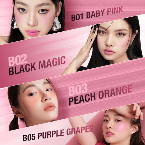 BANXEER Blush Cream Face Blusher 5 Colors Ever-changing Matte Shimmer Waterproof Long-lasting 3 IN 1 Multi-use Blush Face Makeup NoirKiss