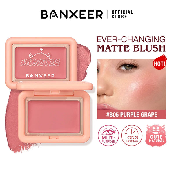 BANXEER Blush Cream Face Blusher 5 Colors Ever-changing Matte Shimmer Waterproof Long-lasting 3 IN 1 Multi-use Blush Face Makeup NoirKiss