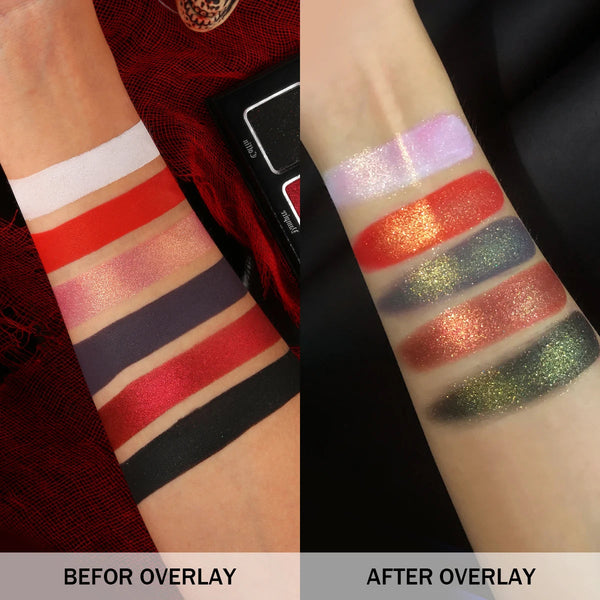 Goth Eyeshadow Palette 6 Color ,Black White Blue Pink Red Green Eyes for Halloween Makeup , High-Pigment Face Paint, Cosplay NoirKiss